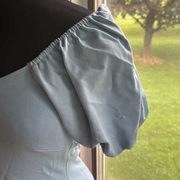 Boston Proper Sweetheart Neckline Ponte Top  Light Blue Puff Sleeve Blouse‎ - Picture 5 of 13